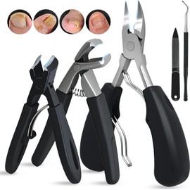Cortaúñas Biselado, 5 Cortaúñas para Uñas Encarnadas o Gruesas, Profesional Kit de Corte de Uñas para Podólogo, Los Pies Grandes para Personas Mayores Alicates Afiladas De Acero Inoxidable