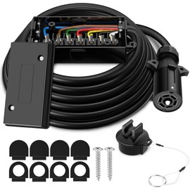 8Ft 7 Way Trailer Plug with Junction Box, 7 Pin Trailer Wiring Harness with Detachable Plug, Heavy Duty Waterproof 7 Pin Trailer Plug Wire for RV Camper
