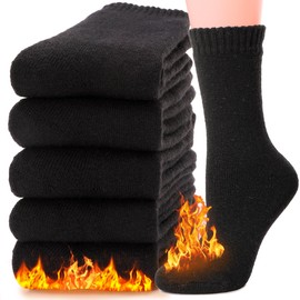 MOGGEI Womens Merino Wool Socks for Hiking Thermal Warm Thick Winter Cozy Crew Cabin Ladies Comfy Work Gift Boot Socks 5 Pairs (Black)