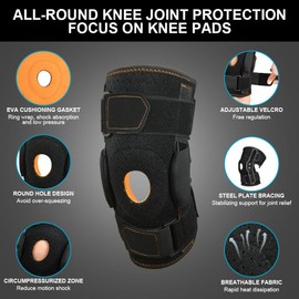 AOOWU Hinged Knee Support Brace, Adjustable Open Patella for Knee Pain, Hinged Knee Support with Parallel Straps & Dual Side Stabilizers for Arthritis, Meniscus Tear MCL ACL Tendonitis Ligament Injury
