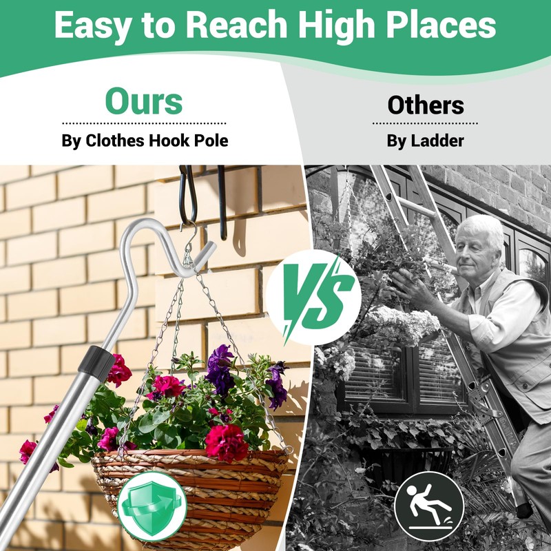 Greeily Clothes Hook Pole, High Reach Garment Hook for Hanging