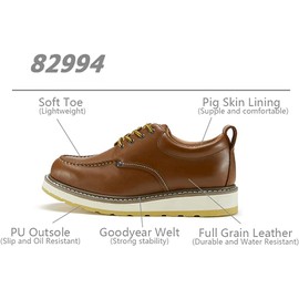 HandPoint Men's Stylish Classic 4" SureTrack Soft Toe Leather Slip Resistant Durable Breathable Oxford Work Boot 82994 Wide (Brown, Numeric_8.5)