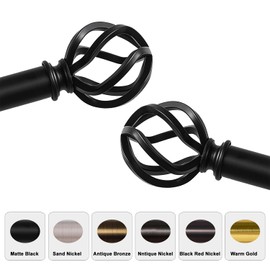 WORLD RODS Metal Black Curtain Rods 30 to 88 Inches, 1 Inch Modern Metal Drapery Rods, Adjustable Heavy Duty Brushed Nickel Curtain Pole, with Twisted Cage Finial(30"-88"Black)