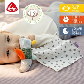 Fehn Mini Comforter Dog Natural - Mini Playmate & Stuffed Toy Cuddly Blanket with Organic Cotton from Organic Cultivation (kbA) - for Babies and Toddlers from 0+ Months