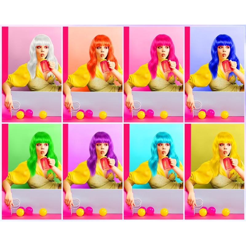 8 Pcs 12 Inch Colorful Party Wigs Wavy Bob with