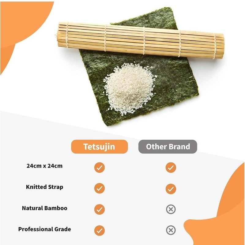 Tapete de bambú reforzado para Sushi, 24 cm x 24