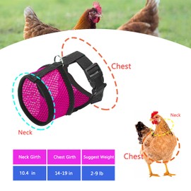 Tiimmgaal Chicken Harness and Leash, Modified Adjustable Breathable Harness Specially Designed for Rooster and Hens Duck Goose Training and Walking, Chicken Will Be Very Happy(2pcs) (Pink) M