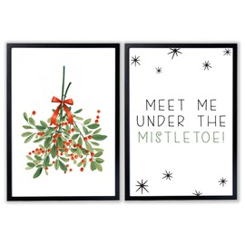JUHMI Xmas Poster Set of 2, A5 (15 x 21 cm) Decoration with Saying for Christmas, Living Room Wall Decoration, Bedroom, Kitchen Decoration with and without Frame, Meet Me Under The Mistletoe