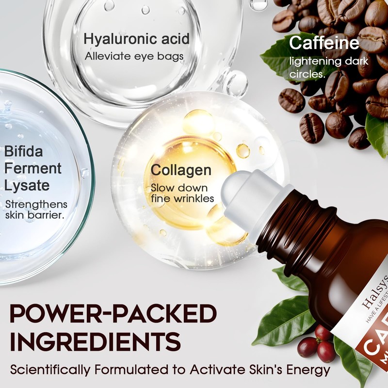 Cooling Brightening Roller Ball, containing caffeine, niacinamide, and triple collagen