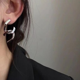 YienDoo Punk Long Tassel Drop Dangle Earrings Vintage Silver C Shaped Bar Cross Drop Earrings Studs Rock Statement Geometric Cross Earrings Prom Tassel Earrings Jewelry for Women