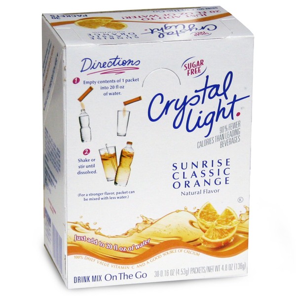 Crystal Light On The Go Sticks - 20oz Water Bottle Size - 30ct Boxes (Pack of 4) - Sunrise Classic Orange