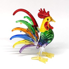 ZOOCRAFT Glass Rooster Chicken Figurine Country Kitchen Decoration Style Miniature Hand Blown Collectible Figure