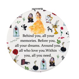 FEELMEM Princess Rose Belle Gift Behind You All Your Memories Compact Makeup Mirror Beauty Fairytale Movie Merchandise for Fairy Tales Lover