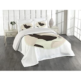 Ambesonne Boston Terrier Coverlet, Soft Color Geometric Design of a Puppy Circular Framed Form, 3 Piece Decorative Quilted Bedspread Set with 2 Pillow Shams, King Size, Brown Blush