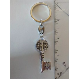 Catholic St Benedict Medal Keychain Silver Tone Key Chain