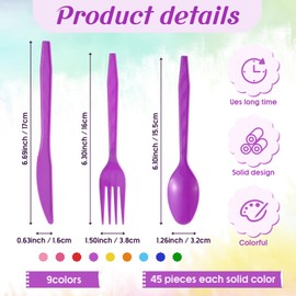 Zhehao 405 Pcs Neon Colored Hard Plastic Utensils Plastic Silverware Set Cutlery Set Disposable Flatware Dinnerware Neon Plastic 135 Forks 135 Spoons 135 Knives Birthday Wedding Party Dinner 9 Colors