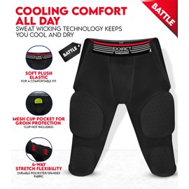 Exxact Sports Battle 7-Pad Football Girdle for Men & Boys - Finest Padded Compression Shorts, Mens Girdle Football with Cup Pocket, Adult & Youth Football Girdle (Black, AS)
