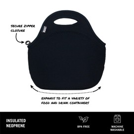 BUILT Gourmet Getaway Soft Neoprene Lunch Tote Bag Lightweight, Insulated and Reusable, One Size, Black