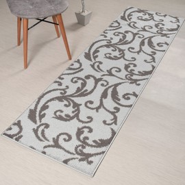 Custom Length, Non Slip Modern Floral Carpet Runner Rug Mat for Entry Hallway Kitchen Laundry, 26 inch x 17 feet, Silver