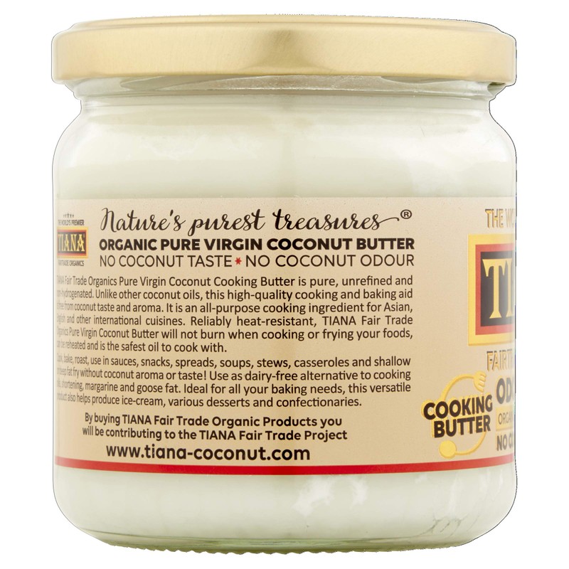 TIANA Fairtrade Organic Virgin Coconut Oil, Odourless Cooking Butter 350ml