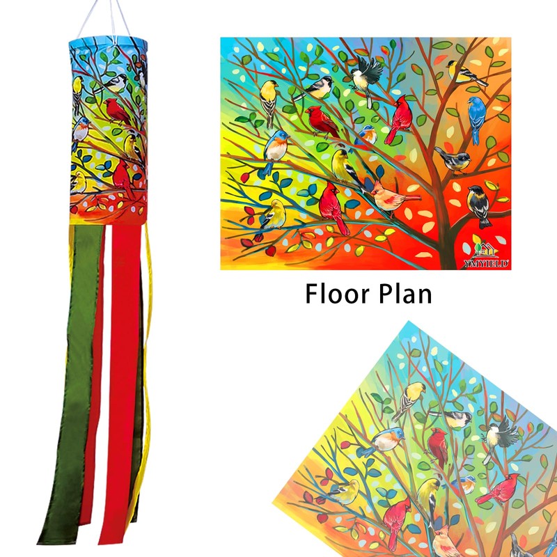 YMYIELD Tree Birds Windsock 40 Inch Durable Outdoor Hanging Decoration