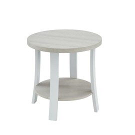 Roundhill Furniture Anze Contemporary Round Wood Shelf End Table in White Finish