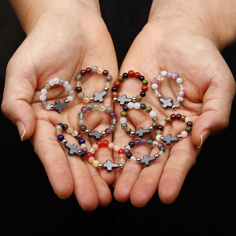 Natural Stone Ring for Women – Elastic Bead Jewelry with
