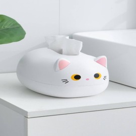 Tissue Box Cover, Cute Cat Tissue Box Holder for Kitchen, Bathroom, Bedroom, Washbasin, Home Decoration (White)
