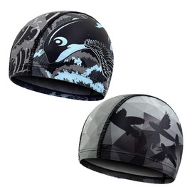 2 Pieces Swimming Cap Fabric for Women, Limmys Swimming Cap Long Hair Cap Women and Swimming Cap Men, Women and Men Swimming Cap for Dreadlocks, Hair Extensions, Afro Hair Weave (Black/Grey)