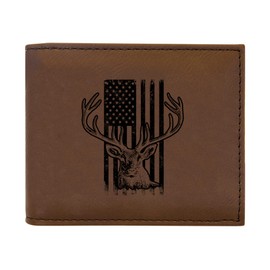 Rogue River Tactical USA American Flag Buck Hunting Men's Leather Bifold Wallet RFID Gift For Him Dad Father United States Billfold Hunt deer Hunter