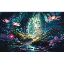 Fairy Forest Aquarium Background Tropical Forest Colorful Flowers Tranquil Stream Terrarium Background Jungle Rainforest Glitter Flowers Sunbeams Fish Tank Backdrop Jungle Reptile Backdrop 24x16in