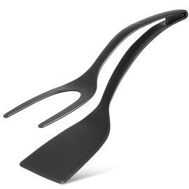 MAGICLULU 2 in 1 Egg Spatula, Grip and Flip Spatula Tongs Silicone Fried Egg Double Sided Spatula Grip Flip Tongs Turner Egg Flipper for Egg Bread Fish Pancake Toast Black