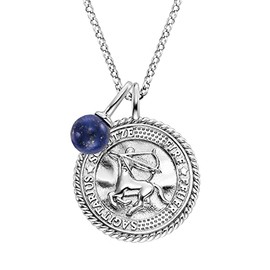 Engelsrufer Women's Necklace Made of Sterling Silver and Sagittarius Zodiac Sign Pendant Set with 3 Zirconia Stones and a Blue Lapis Lazuli Stone Pendant – Length: 50 cm, Sterling Silver, No Gemstone