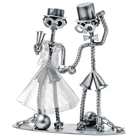 STEEMO Original Screw Man Figure: Bride and Groom with Iron Balls - Verdict: Lifelong, Handmade Wedding Gift, Wedding Decoration, Steel Crafts, 18 x 10 x 20 cm
