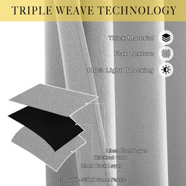 NICETOWN 100% Blackout Linen Curtains for Living Room 2 Panels, Greyish White, W52 x L90 per Panel, Noise Reducing Crisp Structured Faux Linen Curtains for Classroom, Home Office