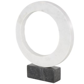 Deco 79 Marble Geometric Decorative Sculpture Open Ring Home Decor Statue with Black Block Base, Accent Figurine 10" x 2" x 12", White