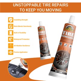 ROFPM Tire Repair Glue Kit - 3.38 floz Rubber Cement Tire Repair Adhesive Black for Tire Sidewall, Car, Motorcycle, Bike, Jeep, Truck (50ml*2