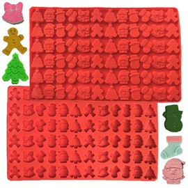 Christmas Silicone Molds, 72 Cavity Mini Christmas Chocolate Molds, Christmas Candy Gummy Molds Shaped with Santa Claus, Christmas Tree, Gingerbread Man for Chocolate, Gummy, Wax Melt (2 pack)