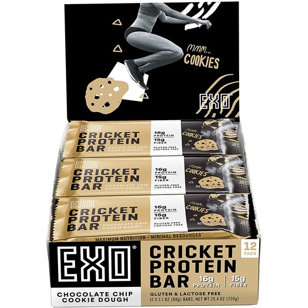 Exo Protein Bars, Chocolate Chip Cookie Dough, 12 Count, 14g Protein Gluten Free, High Fiber, Dairy Free Energy Bar (Packaging May Vary)