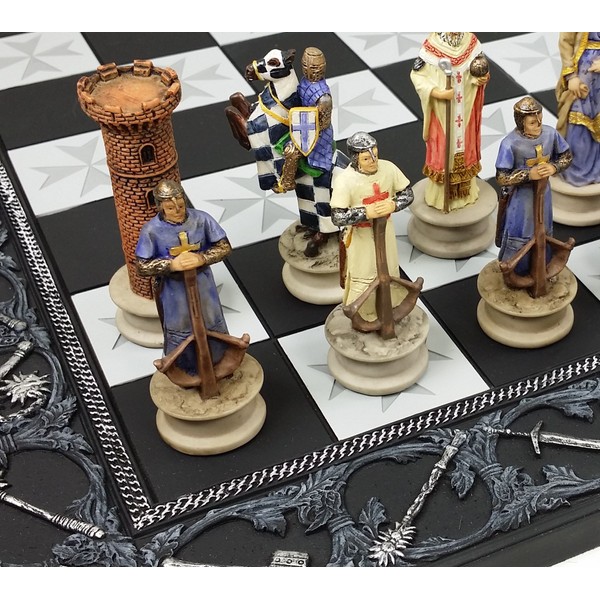 HPL Medieval Times Crusades King Richard Christian Knights Chess Set with 17" Maltese Board