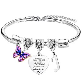 Inspirational Bracelet with Initial You Are Awesome Bracelet Butterfly Charm A-Z Letter Bracelet for Friends Bracelet Gifts for Sister Daughter Granddaughter 26 Letters Alphabet Bracelets (Letter J)