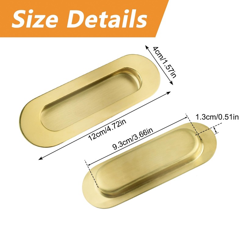 MOROBOR 2Pcs Bright Gold Stainless Steel Side Hole Flush Pull,