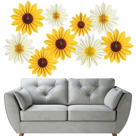 DAVBNM 9 Pcs Sunflower Party Decorations Tissue Paper Pom Poms Yellow Spring Paper Flowers for Wall Backdrop Baby Shower Garden Wedding Tea Party Decor