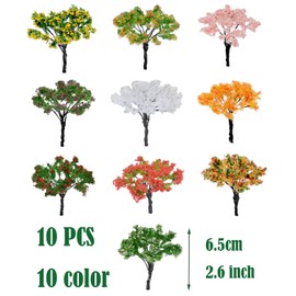 Cayway 10 PCS Miniature Trees Mixed Model Trees, Mixed Colors Accessories Model Train Scenery Architecture Trees Fake Trees for Building Model, Model Scenery with No Bases for DIY Crafts