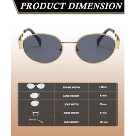 XITUADDA Oval Sunglasses Women's Trendy Metal Sunglasses Classic Retro Sunglasses UV400, Gold grey