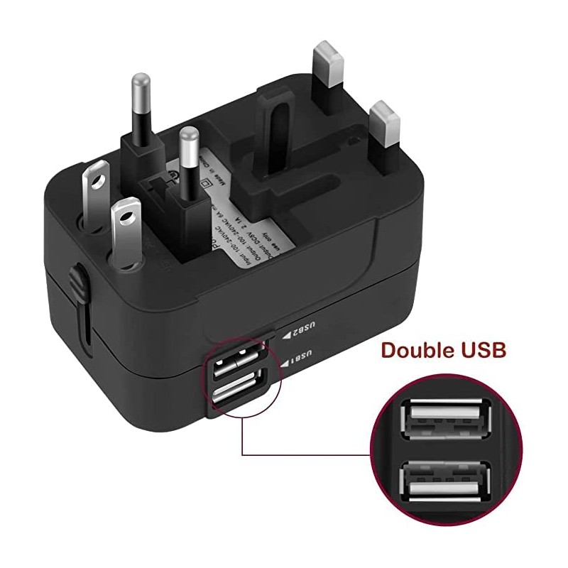 Universal Travel Socket International Adapter with Two USB Ports for