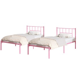 VECELO Twin Metal Platform Bed Frame with Headboard, Heavy Duty Steel Slats, No Box Spring Needed,Easy Assembly, Modern Minimalist Design, Set of 2