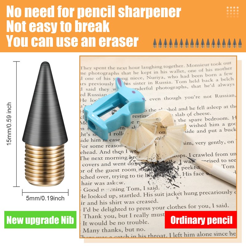 pakio 24 Pcs Eternity Pencils Replaceable Refillable Infinite Pencils Replaceable