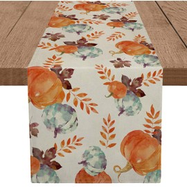 Fall Table Runner Watercolor Pumpkin Autumn Harvest Thanksgiving Table Runners Holiday Dining Room Kitchen Table Party Decoration 13 x 72 Inch