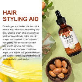 Argan Oil Hair 60 ml Argan Oil Vegan for Face, Skin Care, Hair, Nails, Anti-Ageing, Argan Oil Promotes Hair Growth and Strengthens Hair Roots